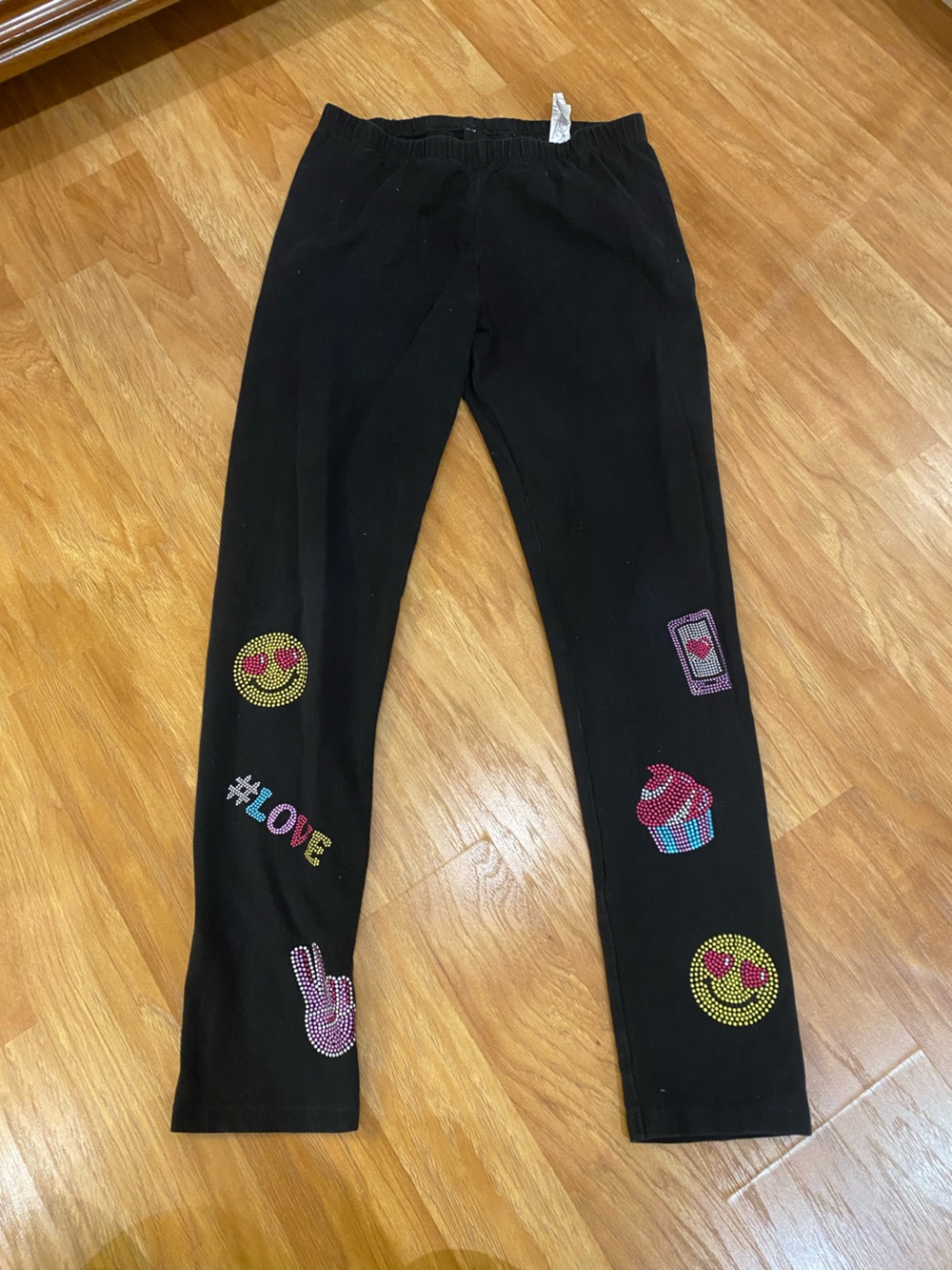 children Place Black Leggings with Colorful Rhinestone Emojis
